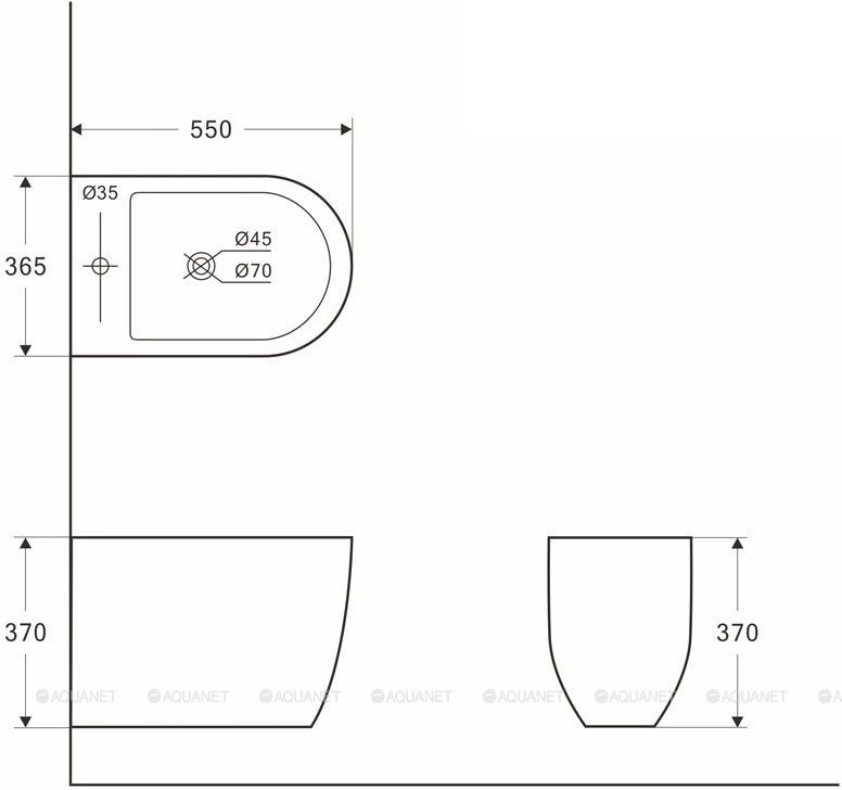 Биде подвесное WC BL-102-WHB 355x370x550